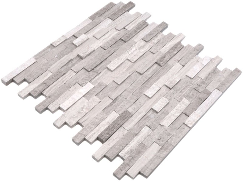 Splitface mármol mosaico de pared de piedra natural de ladrillo gris claro raya backsplash azulejo de la pared - MOS40-3D20