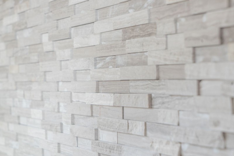 Splitface mármol mosaico de pared de piedra natural de ladrillo gris claro raya backsplash azulejo de la pared - MOS40-3D20