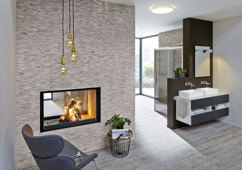 Splitface mármol mosaico de pared de piedra natural de ladrillo gris claro raya backsplash azulejo de la pared - MOS40-3D20