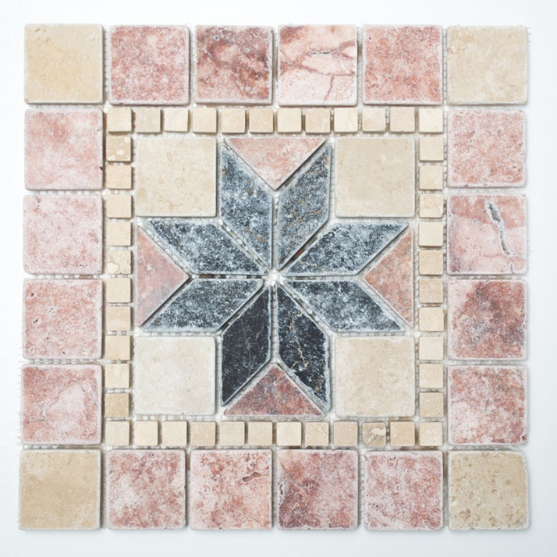 Rossone travertino piedra natural beige rojo teracotta negro decoración azulejo backsplash pared paneles cocina - MOSRos-74034