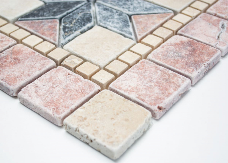 Rossone travertino piedra natural beige rojo teracotta negro decoración azulejo backsplash pared paneles cocina - MOSRos-74034