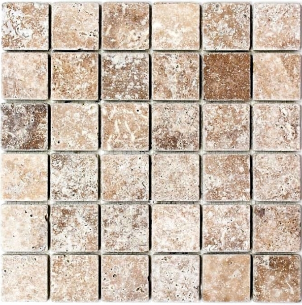 Muestra de mano mosaico azulejo travertino piedra natural nogal Noce Antique Travertine MOS43-44048_m