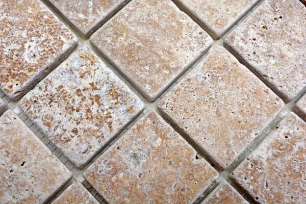Muestra de mano mosaico azulejo travertino piedra natural nogal Noce Antique Travertine MOS43-44048_m