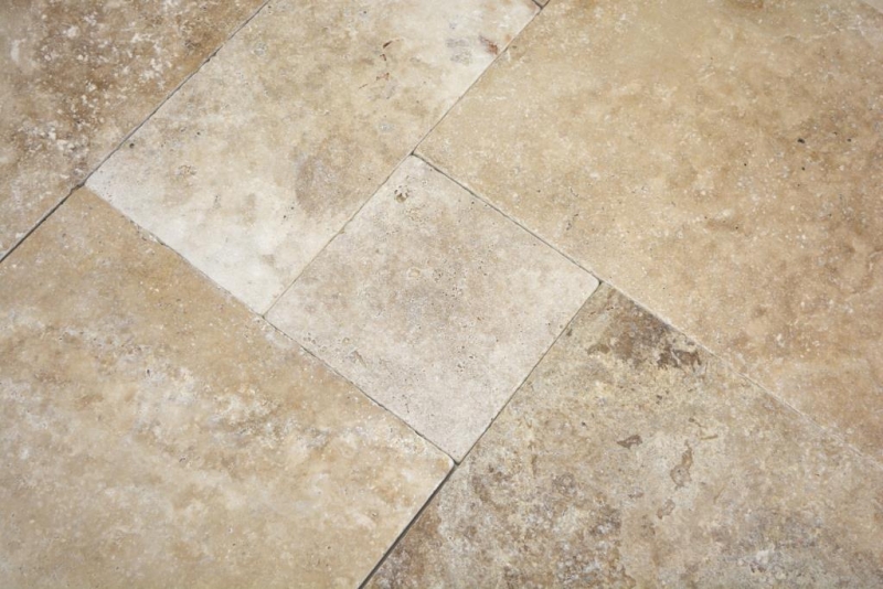Azulejo Travertino piedra natural Chiaro beige crema azulejo de piedra natural Roman bond aspecto antiguo azulejo de pared azulejo de baño - MOSF-45-46000