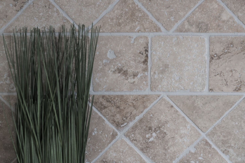 Azulejo Travertino piedra natural Chiaro beige crema azulejo de piedra natural aspecto antiguo plato de ducha pared de ducha cocina azulejo - MOSF-45-46079