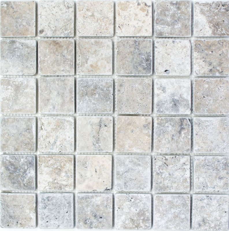 Mosaico de azulejos de travertino piedra natural blanco gris plata Antiguo Travertino MOS43-47048_f
