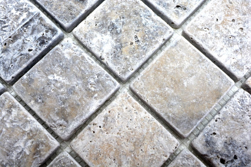 Mosaico de azulejos de travertino piedra natural blanco gris plata Antiguo Travertino MOS43-47048_f