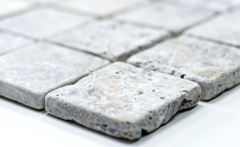 Mosaico de azulejos de travertino piedra natural blanco gris plata Antiguo Travertino MOS43-47048_f