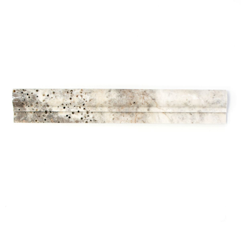 Borde travertino piedra natural plata blanco gris claro piedra natural perfil plata aspecto antiguo pared suelo cocina sauna - MOSProf-47348