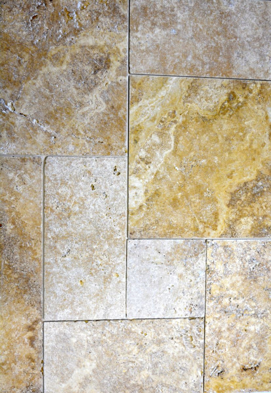 Baldosa travertino piedra natural oro amarillo baldosa piedra natural Roman bond oro marrón aspecto antiguo - MOSF-45-51000