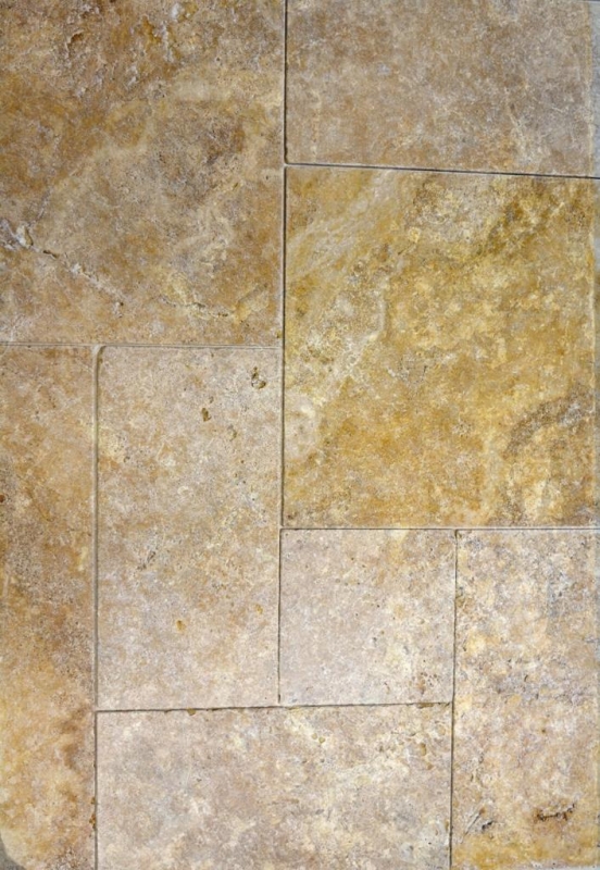 Baldosa travertino piedra natural oro amarillo baldosa piedra natural Roman bond oro marrón aspecto antiguo - MOSF-45-51000