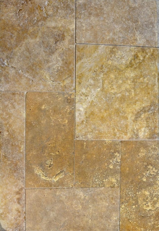Baldosa travertino piedra natural oro amarillo baldosa piedra natural Roman bond oro marrón aspecto antiguo - MOSF-45-51000