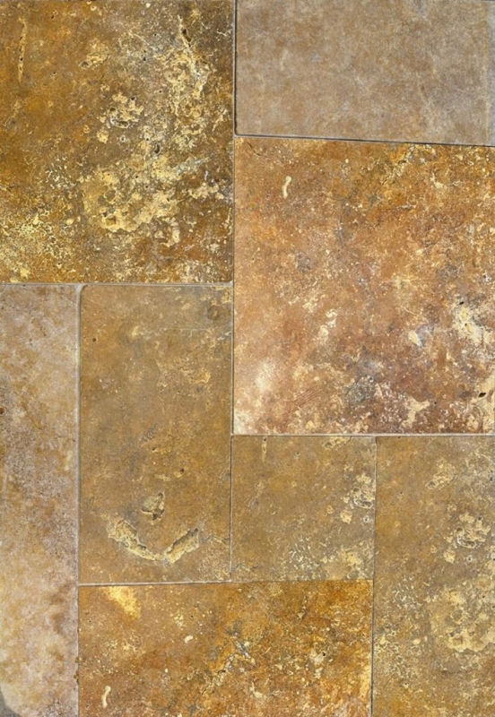 Baldosa travertino piedra natural oro amarillo baldosa piedra natural Roman bond oro marrón aspecto antiguo - MOSF-45-51000