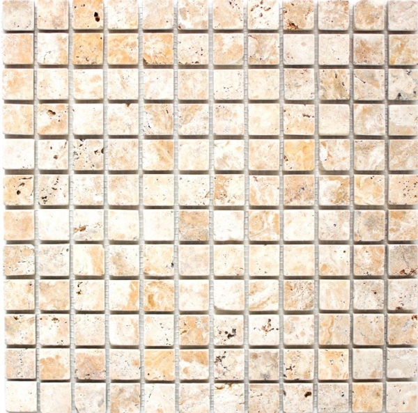 Muestra de mano mosaico azulejo travertino piedra natural oro amarillo travertino antiguo MOS43-51023_m