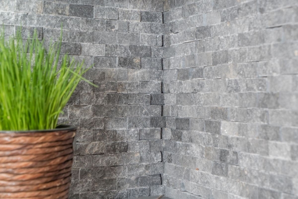 Muestra de mano mosaico piedra pared mármol piedra natural gris antracita Ladrillo Splitface gris Mármol 3D MOS40-48196_m