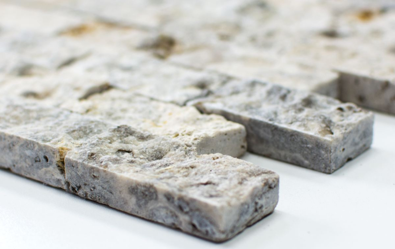 Muestras de mano mosaico piedra pared Travertino piedra natural blanco gris Ladrillo Splitface plata Travertino 3D MOS43-47248_m