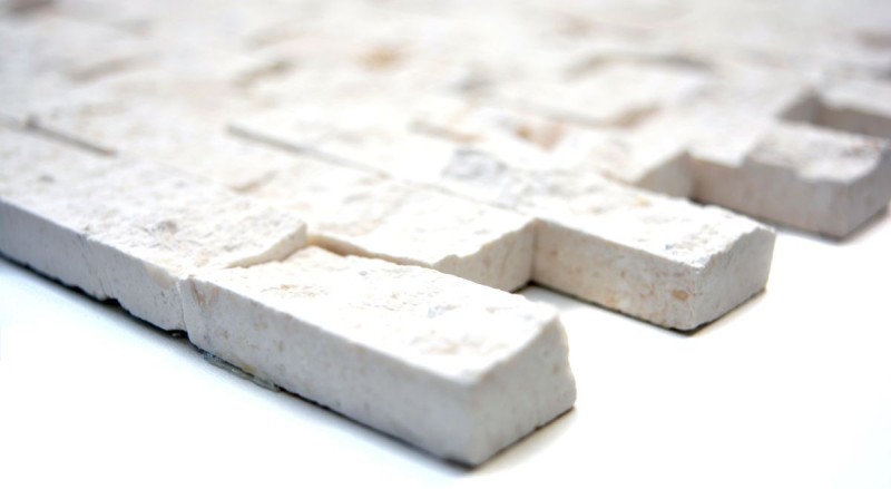 Piedra caliza mosaico de piedra natural split cara pared de piedra blanca crema ladrillo piedra caliza 3D óptica azulejo espejo azulejo de la pared cuarto de baño - MOS29-49248