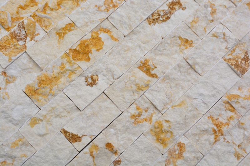 Splitface mosaico de mármol pared de piedra natural de ladrillo de la pared de unión beige soleado óptica 3D cocina cuarto de baño de pared - MOS42-X3D46