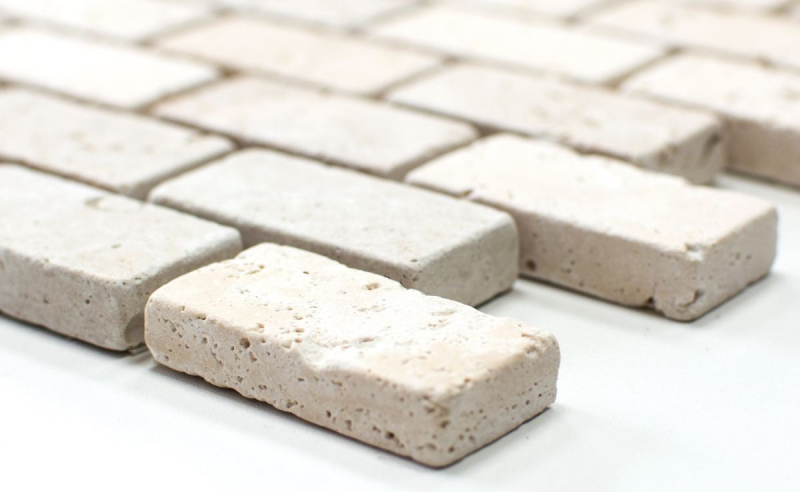 Muestra de mano mosaico azulejo travertino piedra natural beige Ladrillo Chiaro Antiguo Travertino MOS43-46234_m