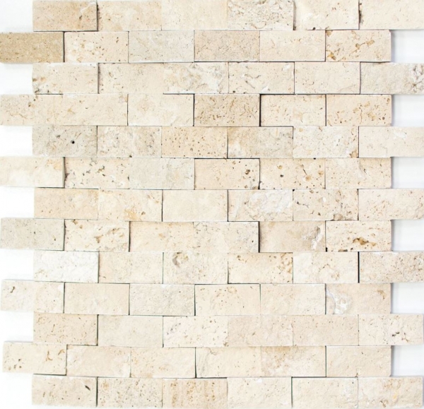 Muestra de mano mosaico pared de piedra Travertino piedra natural beige Ladrillo Splitface Chiaro Travertino 3D MOS43-46248_m