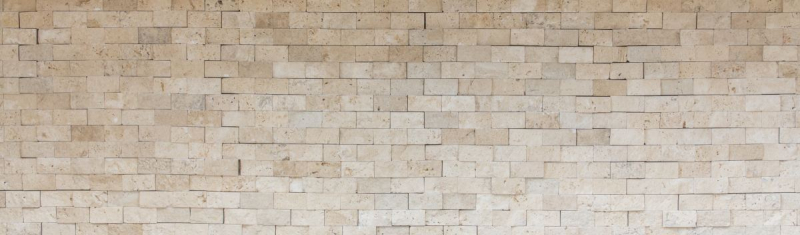Muestra de mano mosaico pared de piedra Travertino piedra natural beige Ladrillo Splitface Chiaro Travertino 3D MOS43-46248_m