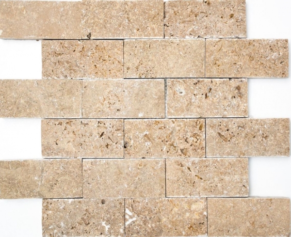 Muestra de mano mosaico azulejo Travertino piedra natural nogal Ladrillo Splitface Noce Travertino 3D MOS43-1210_m