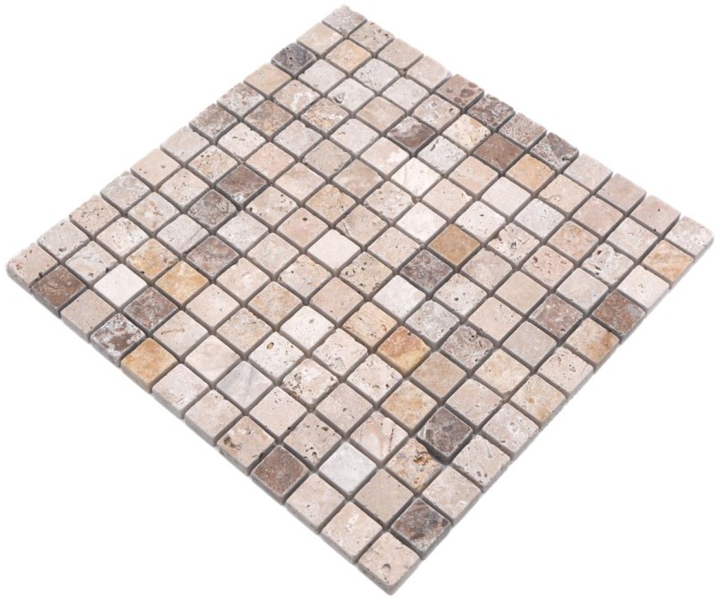 Travertino mosaico azulejos terraza pared suelo piedra natural beige marrón dorado backsplash plato de ducha pared de ducha cocina - MOS43-46380