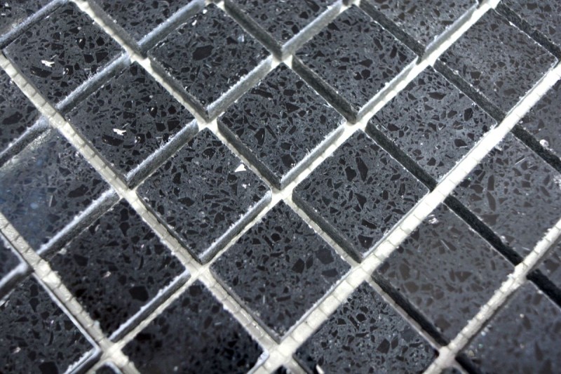 Mosaico de azulejos de cuarzo compuesto de piedra artificial Artificial negro MOS46-ASM22
