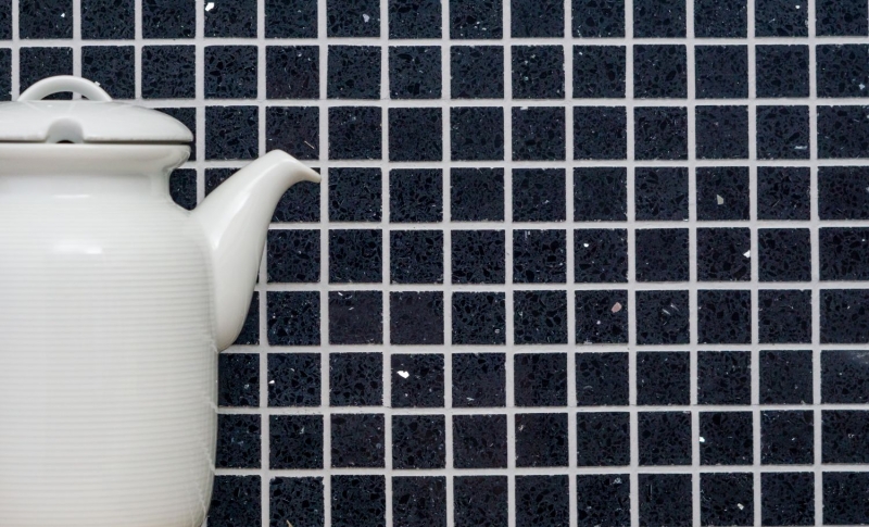 Mosaico de azulejos de cuarzo compuesto de piedra artificial Artificial negro MOS46-ASM22