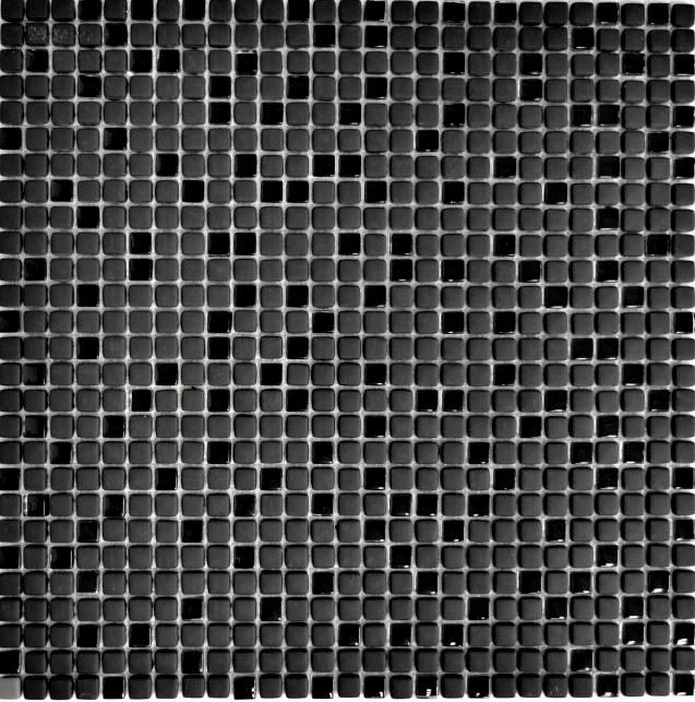 Muestra de mano azulejo mosaico ECO Reciclaje GLAS Esmalte vidrio negro mate MOS140-01B_m