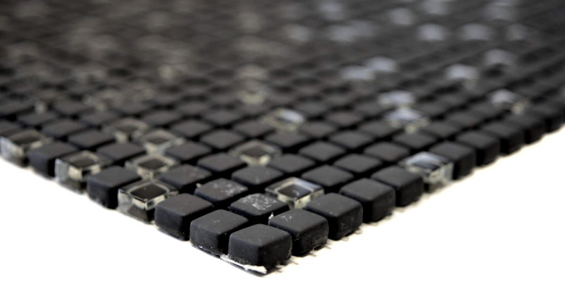 Muestra de mano azulejo mosaico ECO Reciclaje GLAS Esmalte vidrio negro mate MOS140-01B_m