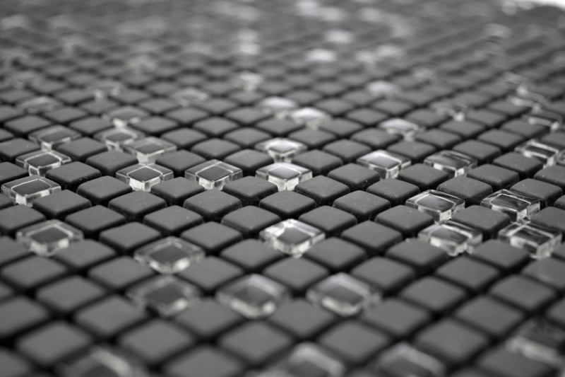 Muestra de mano azulejo mosaico ECO Reciclaje GLAS Esmalte vidrio negro mate MOS140-01B_m