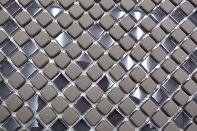 Mosaico de vidrio Revestimiento de pared sostenible Azulejo Reciclaje Esmalte gris-marrón mate MOS140-05G