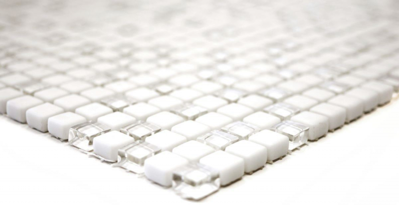 Muestra de mano azulejo mosaico ECO Reciclaje GLAS Esmalte vidrio blanco mate MOS140-07W_m