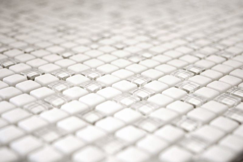 Muestra de mano azulejo mosaico ECO Reciclaje GLAS Esmalte vidrio blanco mate MOS140-07W_m
