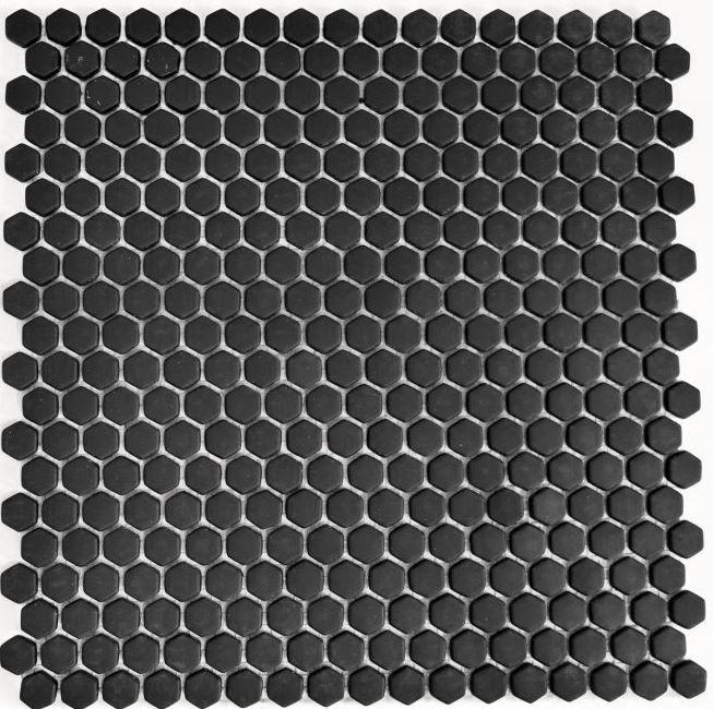 Muestra de mano mosaico ECO Reciclaje GLAS Hexágono Esmalte negro mate MOS140-HX11B_m