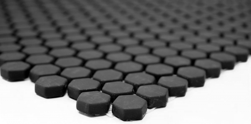 Muestra de mano mosaico ECO Reciclaje GLAS Hexágono Esmalte negro mate MOS140-HX11B_m