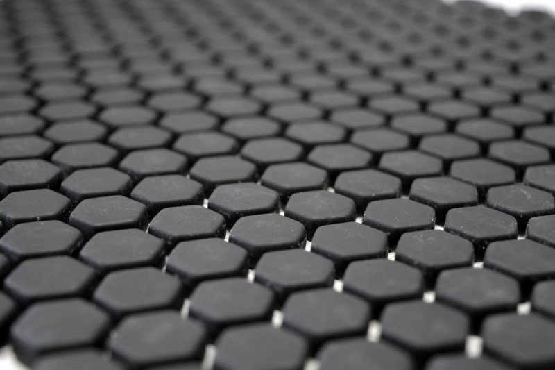Muestra de mano mosaico ECO Reciclaje GLAS Hexágono Esmalte negro mate MOS140-HX11B_m