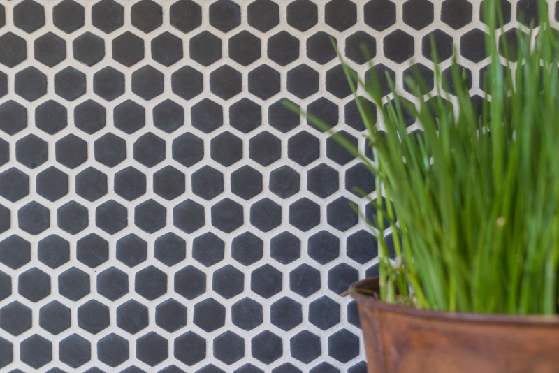 Mosaico de vidrio Revestimiento de pared sostenible Azulejo Reciclaje Hexágono Esmalte antracita negro mate MOS140-HX11B