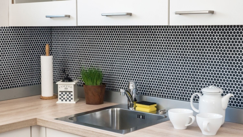 Mosaico de vidrio Revestimiento de pared sostenible Azulejo Reciclaje Hexágono Esmalte antracita negro mate MOS140-HX11B