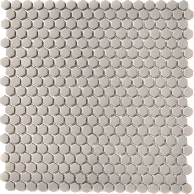Mosaico de vidrio Revestimiento de pared sostenible Azulejo backsplash Reciclaje Hexágono Esmalte beige crema mate MOS140-HX13C