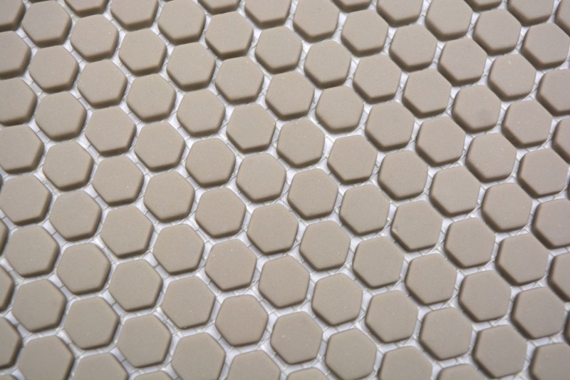 Mosaico de vidrio Revestimiento de pared sostenible Azulejo backsplash Reciclaje Hexágono Esmalte beige crema mate MOS140-HX13C