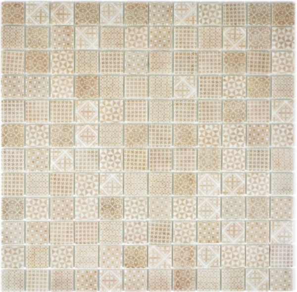 Mosaico de vidrio retro vintage sostenible pared revestimiento azulejo reciclaje patchwork beige MOS145-P-50