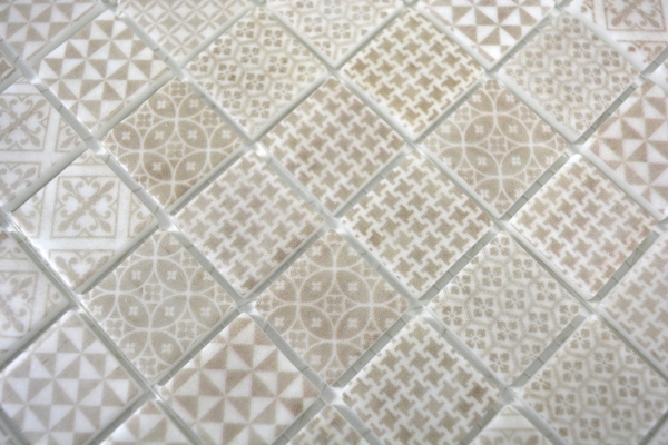 Mosaico de vidrio retro vintage sostenible pared revestimiento azulejo reciclaje patchwork beige MOS145-P-50
