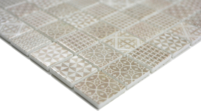 Mosaico de vidrio retro vintage sostenible pared revestimiento azulejo reciclaje patchwork beige MOS145-P-50