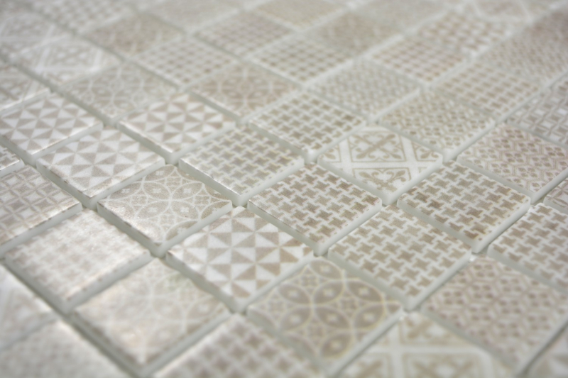 Mosaico de vidrio retro vintage sostenible pared revestimiento azulejo reciclaje patchwork beige MOS145-P-50