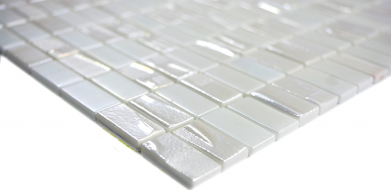Mosaico de vidrio sostenible revestimiento pared reciclaje rectángulo blanco viejo metálico 3D MOS355-01