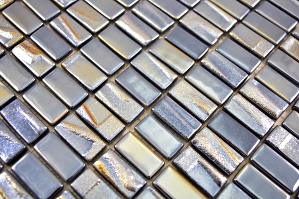Muestra de mano mosaico ECO reciclado VIDRIO rectángulo ECO negro metálico 3D MOS355-09_m