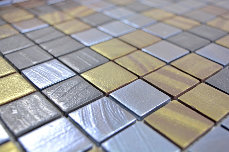 Mosaico de vidrio Sostenible revestimiento de pared Reciclaje negro antracita satinado oro bronce óxido MOS360-357