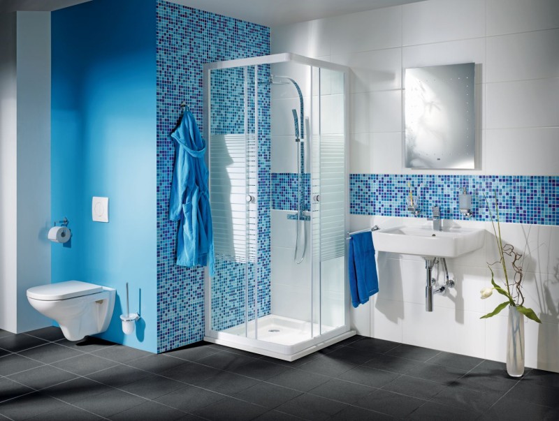 Mosaico de vidrio azulejos de mosaico azul claro azulejo de baño salpicaduras de ducha azulejo backsplash MOS52-0402
